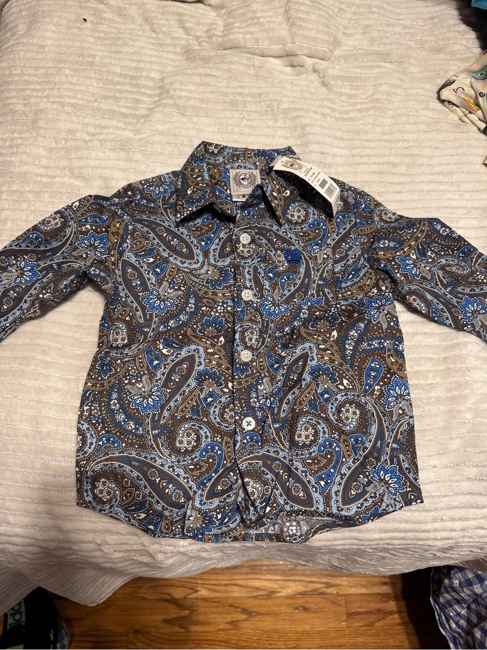 Cinch Boys Paisley Button-Down Shirt - Blue & Brown
